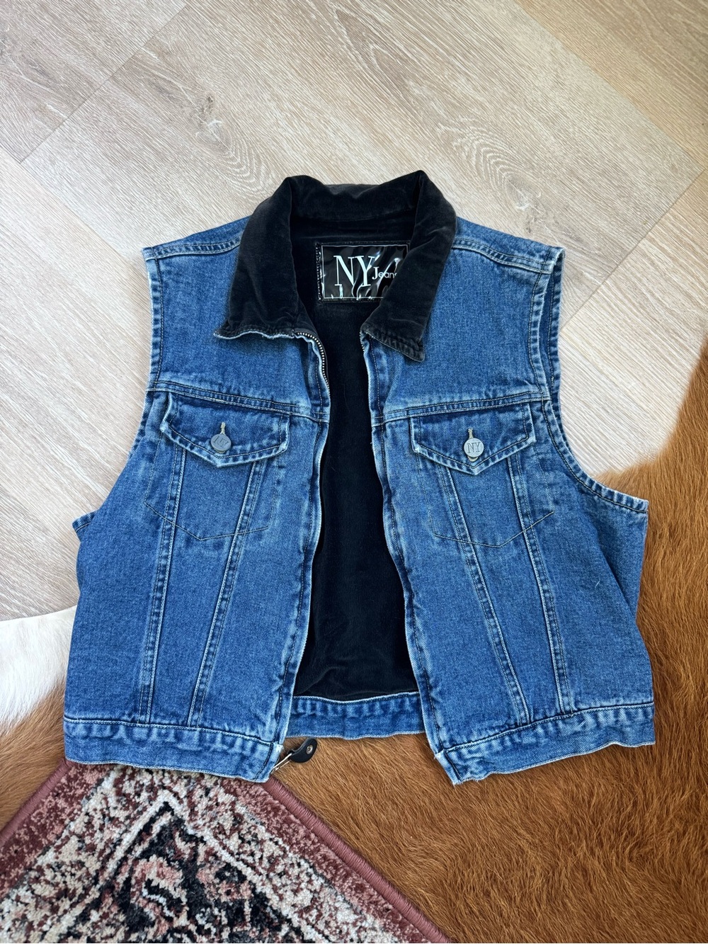 VINTAGE NY Jeans Denim Vest with Black Corduroy